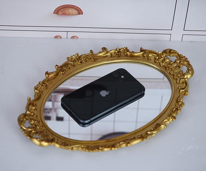Tstarer Vintage Decorative Gold Framed Mirror, Small Oval Wall Hanging Mirror -Small- 9.6" W x 14.3" L (Gold)