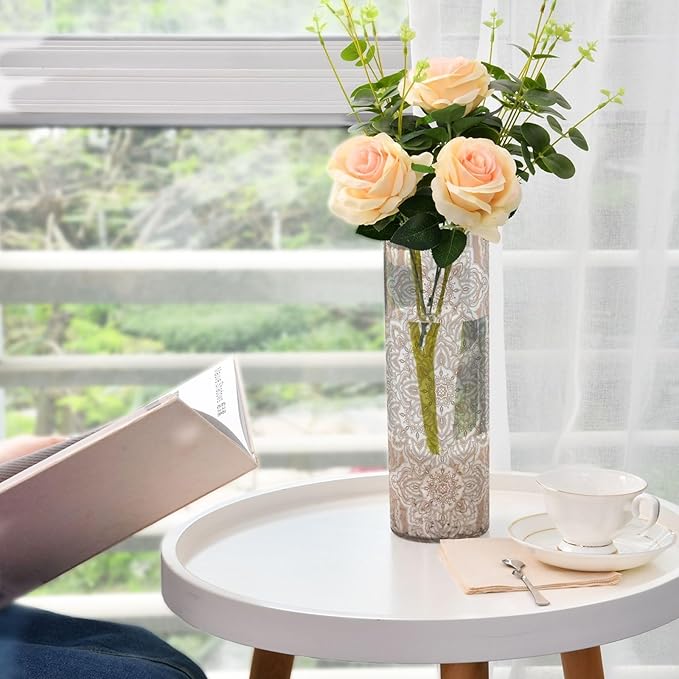 Vase Plastic Vase Elegant Cylinder Flower Vase Shatterproof Decorative Centerpiece for Home Table Office Weddings Events (11.8 x 3.9 in)