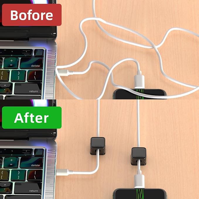 12 Pack Magnetic Cord Organizer Holder, Strong Adhesive Desk Cable Management, Easy Open, Organize Phone Charging Cords, Wire Holder, Neatly for Home, Office, Car, Desk, Nightstand - Black
