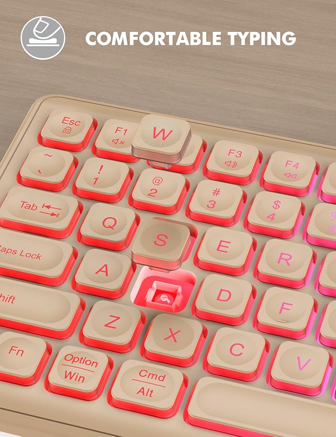 Wireless Keyboard and Mouse Combo, RGB Backlit, Rechargeable & Light Up Letters, Full-Size, Soft Typing, Sleep Mode, 2.4GHz Quiet Keyboard Set for Mac, Windows, Laptop, PC, Trueque (Warm Sand)