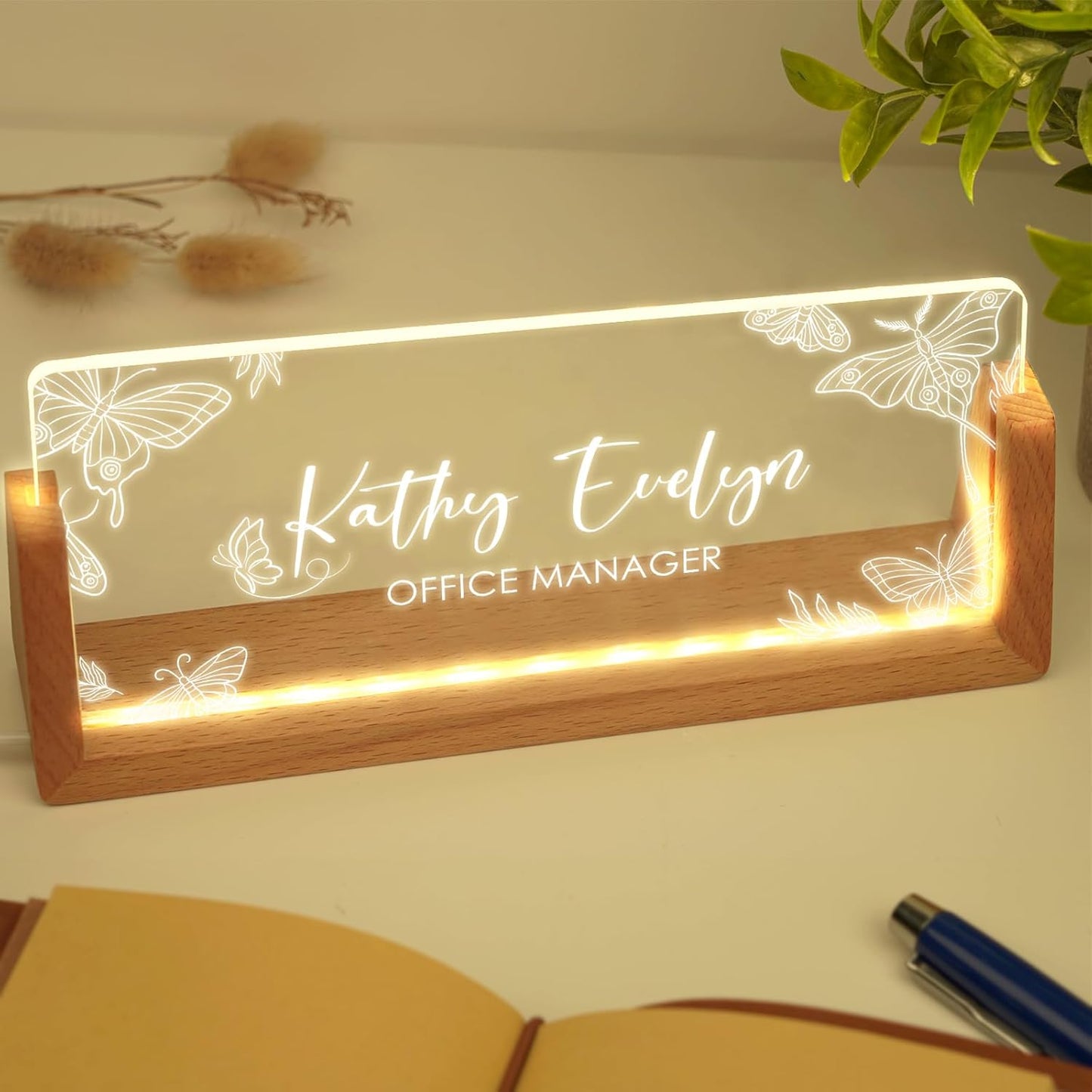 Skiennix Personalized Light-Up Acrylic Desk Name Plate - Custom Office Gift for Boss, Coworkers & Teachers