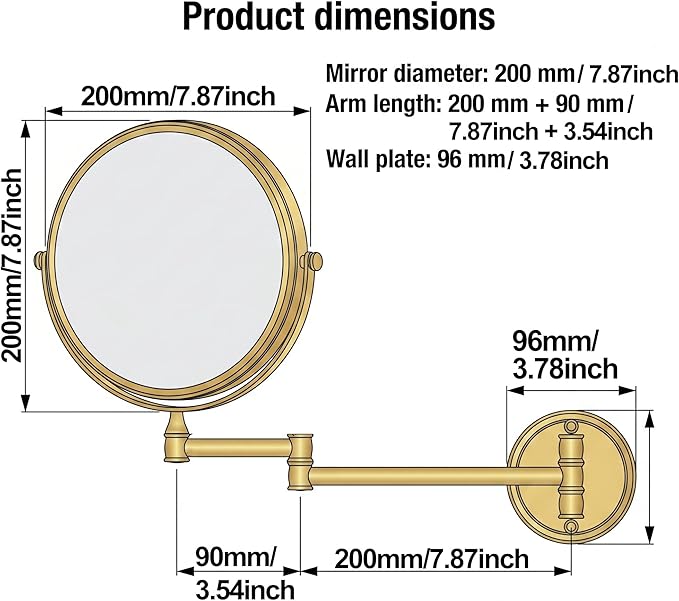7Trees 8-Inch Retro Bathroom Folding Wall Mount Make-Up Mirror Flip Telescopic Beauty Mirror (Gold)