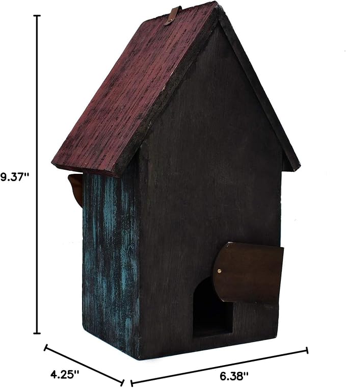 Attraction Design Rustic Decorative Bird House for Outside, Outdoor Hanging Wood Hand-Painted Bird House with Sunflower Decor, Wooden Hanging Garden Birdhouse Porch Yard Decor 9.37"X6.38"X4.25" (Red)