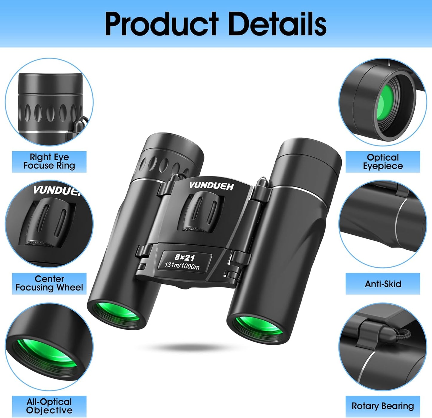 Skiennix Mini Compact Binoculars - Waterproof High-Powered Easy Focus for Bird Watching & Travel