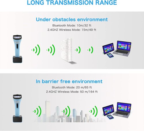 NETUM Bluetooth Wireless 2D Barcode Scanner - Automatic Hands-Free Reader with Charging Cradle & 50m Range - DS7500