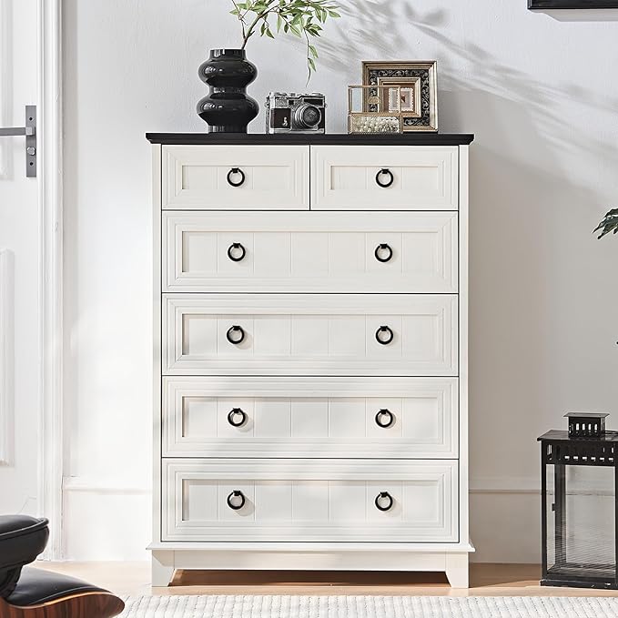 Farmhouse 6 Drawer Dresser for Bedroom Set of 2, 41" Tall Small Dressers & Chest of Drawers, Rustic Wood Dresser with Metal Handle, Storage Organizer Closet for Living Room, Hallway, Entryway
