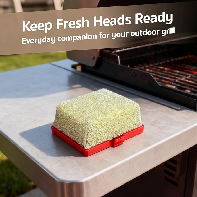 GASPRO Replaceable Cleaning Head for Steam Grill Brush, Bristle Free BBQ Grill Cleaning Pads with Heat-Activated Sponge, Safe for Most Grates, Replace & Reuse, Red