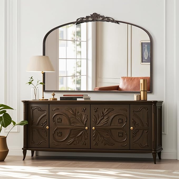 Micasso Large Bronze Vintage Mirror: 48"x33" French Baroque Antique Arched Mirror - Traditional Ornate Decorative for Wall/Fireplace/Mantel/Entryway/Bathroom/Hallway - Home Decor for Living Room