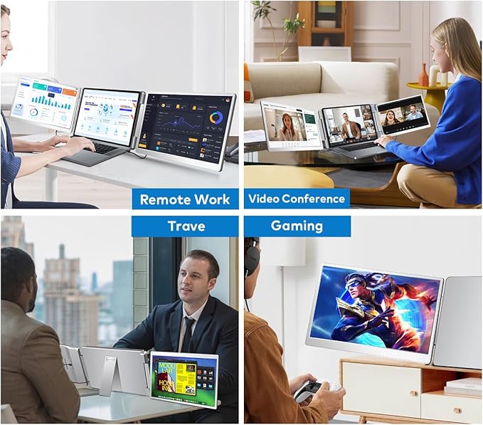 FQQ S7 Laptop Screen Extender,14-inch Portable Travel Triple Monitor-Left Screen 360° Flip,FHD 1200P IPS Triple Screen Laptop Monitor Extender for 12-16.5" Laptops,Compatible with Win and MacBook,Gray
