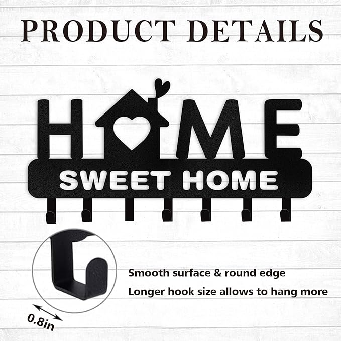 Personalized Sweet Home Key Rack, Custom Name Metal Key Holder Wall Mount, Coat Rack, Entryway Decor, Housewarming Gift