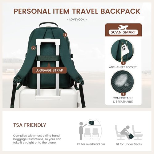 LOVEVOOK Laptop Backpack - Waterproof Travel Bag for 18-Inch Laptops | Large Capacity, Dark Green