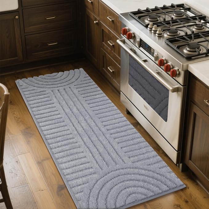 SHACOS Super Soft Bathroom Runner Rugs 24"x60" Non Slip Boho Bath Rugs Microfiber Absorbent Bath Mats for Bath Room Floor Machine Washable Shaggy Carpet for Shower Bathtub, Light Grey 2' x 5'