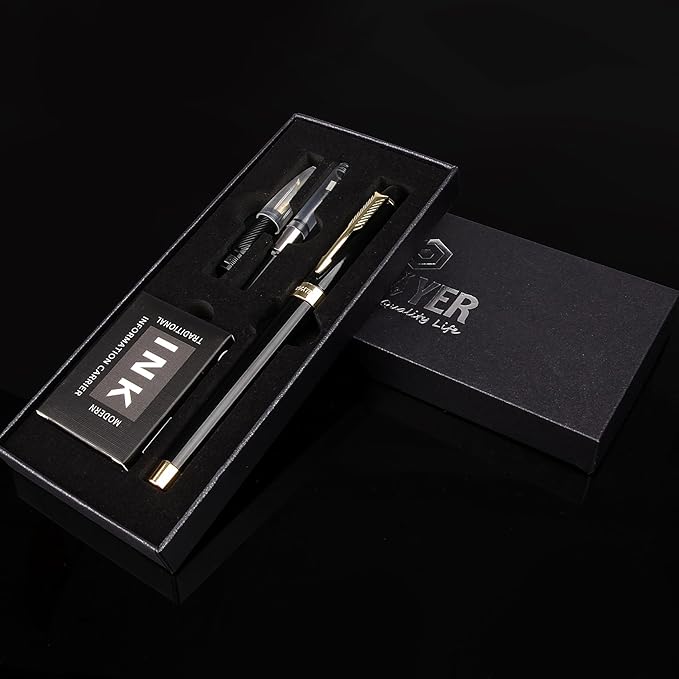 BOCIYER Fountain Pen with Fine Nib & Black Ink, Refillable & Elegant Bent Nib Design, Calligraphy Pens for Writing, Best Fountain Pen for Smooth & Fancy Writing(Grey)