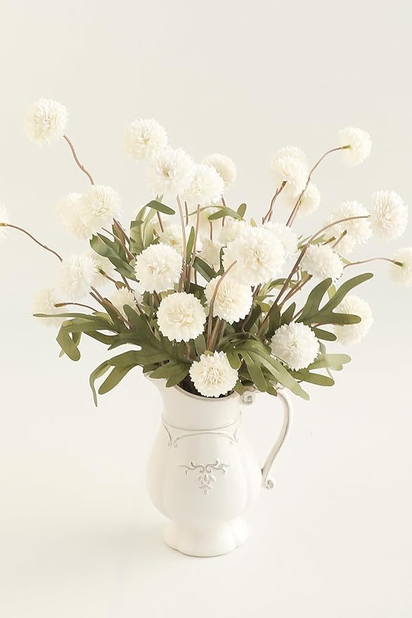 Floroom 6pcs Ivory Faux Silk Mums Artificial Flowers, Bulk Fake Small Mini Chrysanthemums with Stems for DIY White Wedding Centerpieces Floral Arrangements Vase Fillers Home Decorations