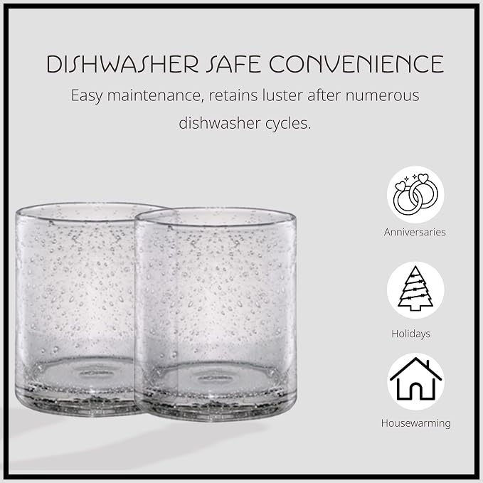 Artland 14oz Double Old Fashion Glass, Set of 4 | Iris Seeded Design, Clear | Drinking Glass for Parties and Everyday Use - Mojito, Whiskey, Cocktail | Glassware & Barware Essentials