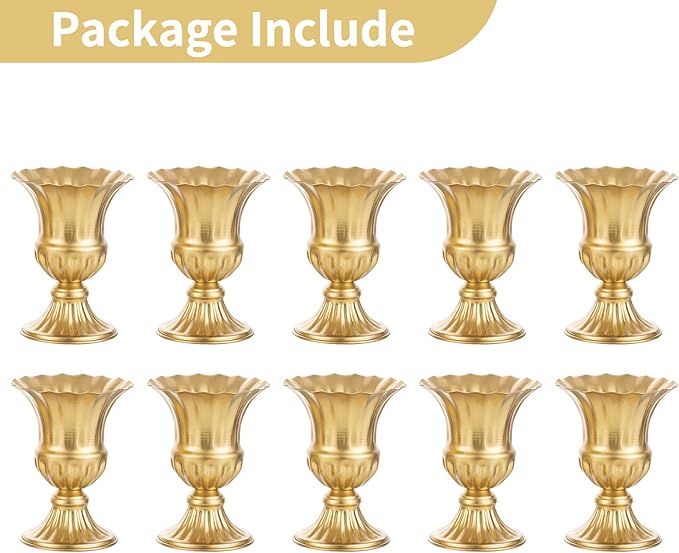 Nuptio Pcs of 10 Metal Urn Planter Elegant Wedding Centerpieces Vase for Wedding Party Decoration, 16cm/6.3" Tall Trumpet Vase Flower Holder for Anniversary Ceremony