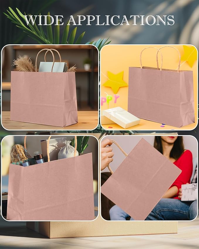 qiqee 13"x4.5"x10" Large Gift Bag with Handles Bulk 32PCS Gift Paper Bags Salmon Bags Multiple Uses (Wide Large)