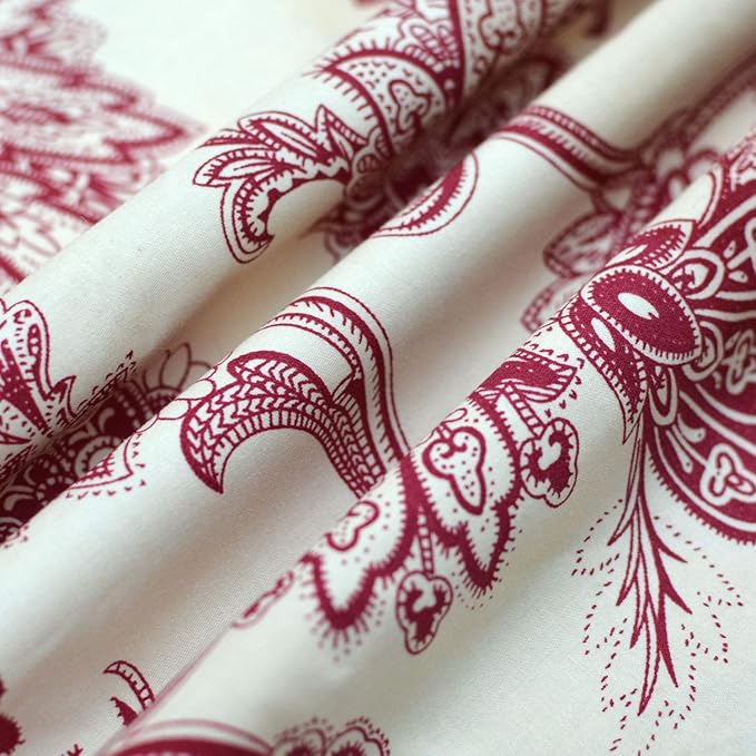 FADFAY Red Floral Bedding Elegant Bed Sheets Set Luxury Bedding Collections 800 Thread Count 100% Egyptian Cotton Deep Pocket Fitted Sheet,4 Piece-Queen Size
