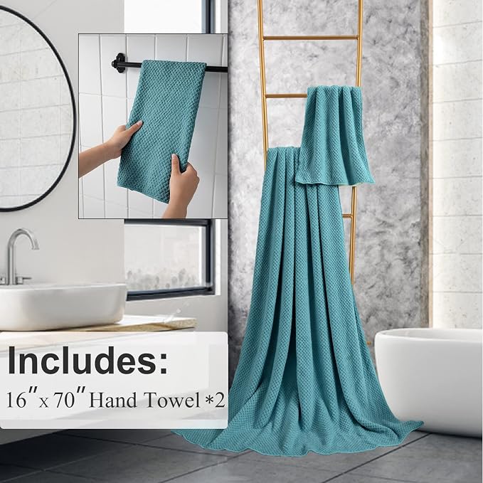 Hand Towels Set 2 Pack-16“x31”,Ultra Soft Microfibers Bathroom Towel Set Highly Absorbent Quick Dry Luxury Premium Towel Lightweight Durable Hand Towel Collection for Hotel Spa Gym Kitchen,Green