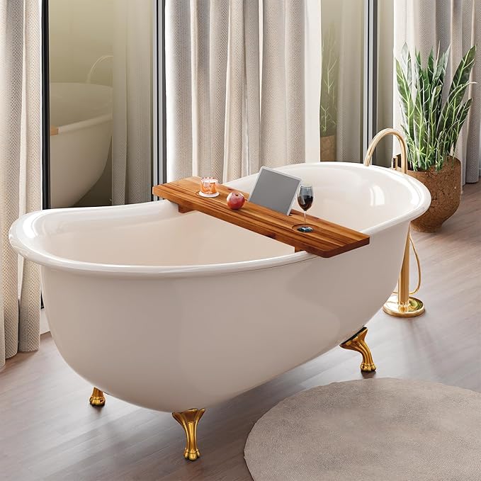 Tinamo Acacia Bathtub Caddy Tray Table | 35x9 Inch Large Bath Tub Wooden | Anti-Tipping, Sustainable Tub Tray for Bath tub | Bath-tub Accessories Holders for Bath-tub (Acacia, 35" x 9" x 2.5")