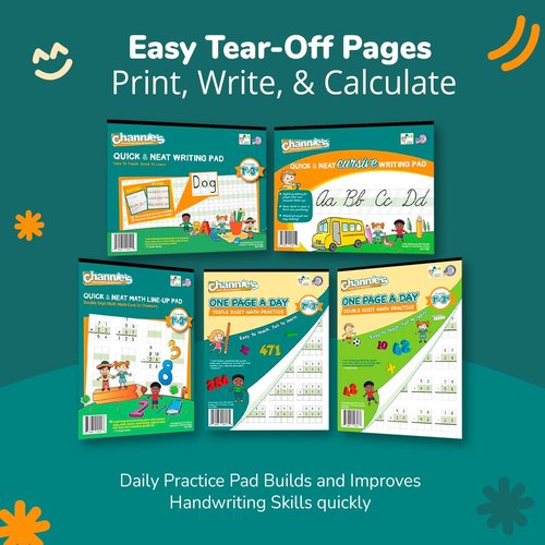 Channie’s Visual Math Workbooks - Cursive & Handwriting Bonus Pack of 5 | Grades 1-3 with Free Alphabet Card