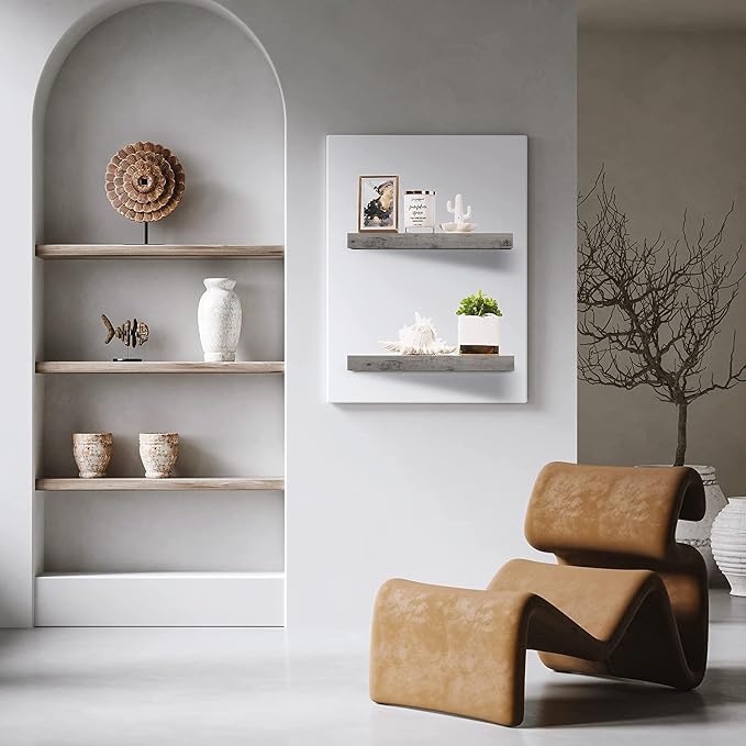 Sorbus Floating Shelves for Wall – 16 Inch Floating Shelf for Kitchen, Bedroom, Living Room, Bathroom, Home & Wall Decor - Mounted Bathroom Shelves with Invisible Brackets (Grey, 2 Pack)