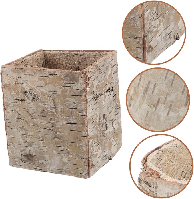Birch Bark Succulent Planter Box Natural Wooden Flower Pot with Ventilation Vintage Rustic Vase for Home Office Patio Balcony Decor DIY Holiday Craft Container