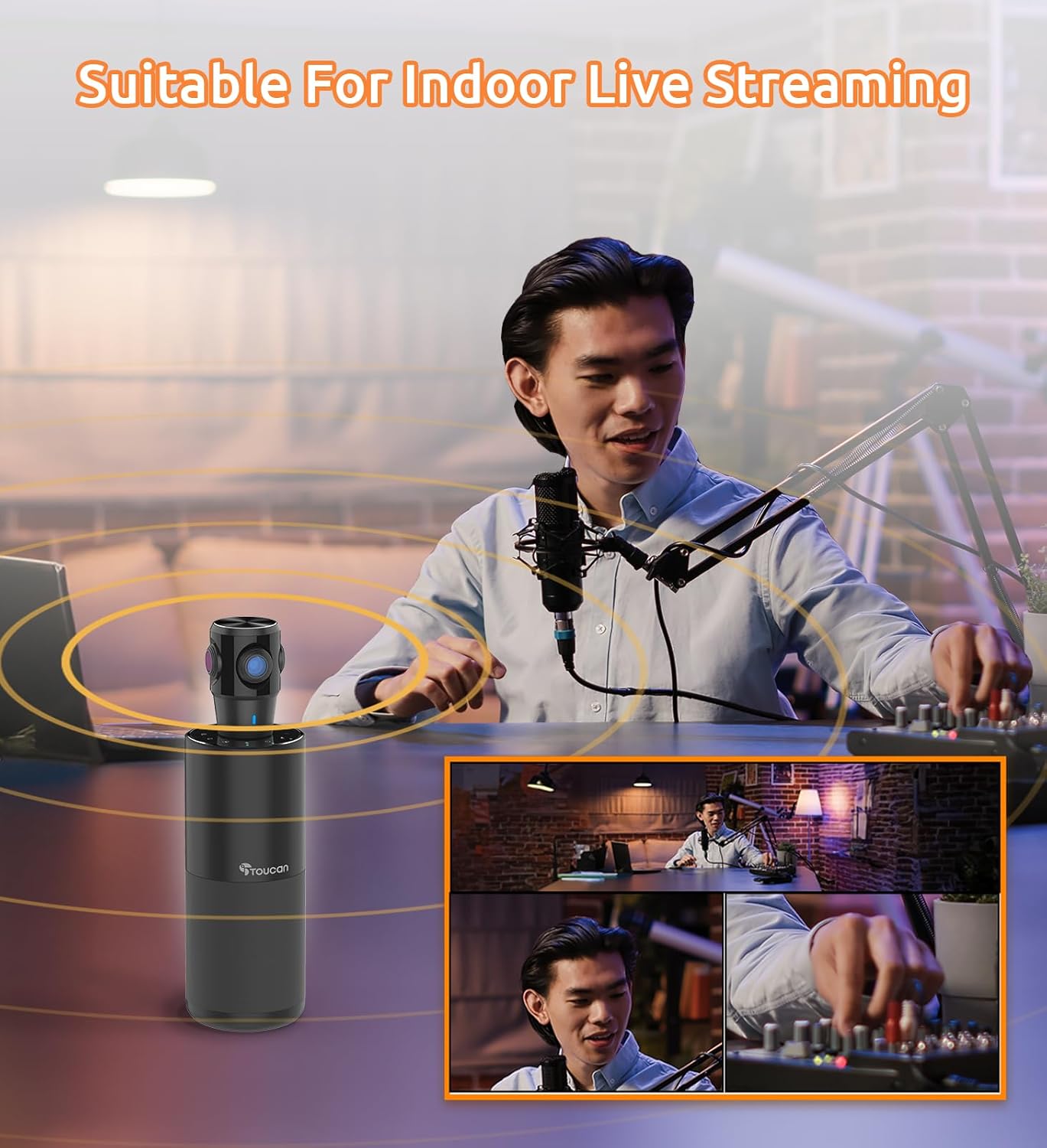 TOUCAN 360-Degree Video Conference Camera - 1080p HD Webcam with AI Tracking & 4 Noise Reduction Mics | Compatible with PC, Mac, Tablet