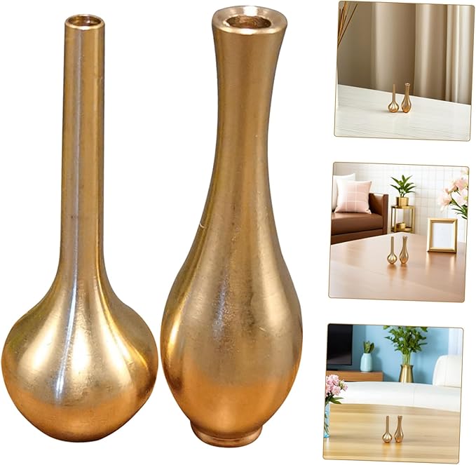 BESPORTBLE 2pcs Miniature Brass Flower Arrangement Vases Small Decorative Metal Vases for Home Office Tabletop Artificial Fresh Flowers Wedding Party Decor
