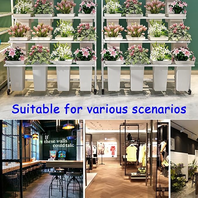 Flower Display Stand with 12pcs Bucket,Heavy Duty Plant Stand with Wheels,33in Tall Flower Cart 3 Tier Flower Shelf for Florist Garden Patio (Gold)