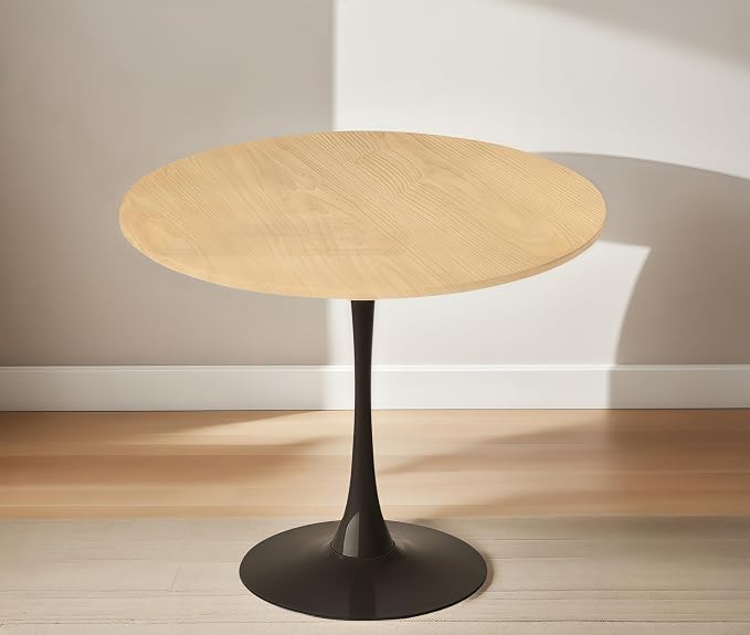 24" Tulip Table for 1-2 Persons Modern Round Dining Room Table, Mid-Century Modern Nature Small Kitchen Table with MDF Wooden Top, Leisure Coffee Table for Living Room, Dining Room, Office