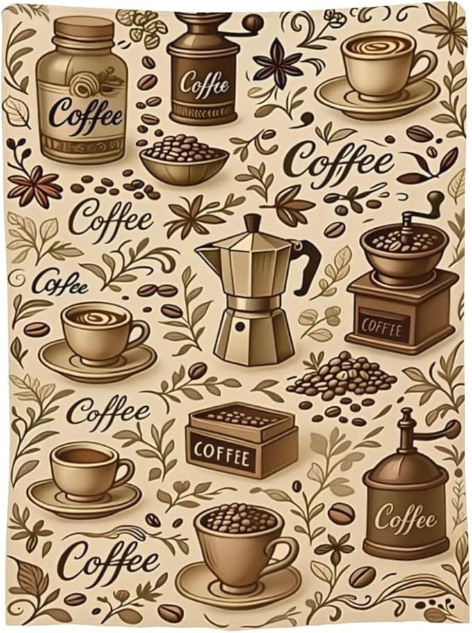 Coffee Blanket Cafe Throw Blanket Food Soft Cozy Fleece Fuzzy Stuffed Plush Flannel Gifts for Girls Women Boys Kids Adults 60"X80"