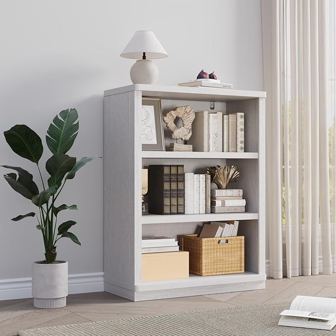 Rresyet 3 -Tier Bookcase and Book Shelf, 31” Wide Bookshelves, Wooden Bookcase Display Storage for Home Office, Living Room and Study Room (White)