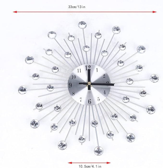 Crystal Wall Clock, Large Wall Clocks for Living Room Decor Modern Silent Wall Clocks, Modern Home Decorations for Living Room,Bedroom,Dining Room, Office, 13 inch