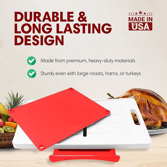 XL Meal Prep System Cutting Board - Large Cutting Board with Juice Groove, Spikes, Drip Tray & Removable Surface - Carving Board - BBQ Essential & Kitchen Gifts - BPA Free Cutting Board - Red