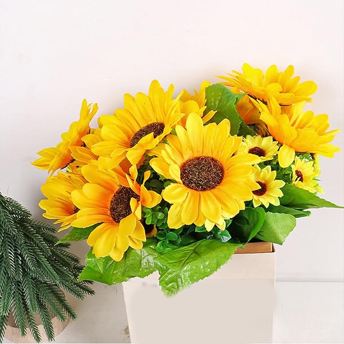 Artificial Silk Flowers Realistic Sunflowers Bouquet Long Stem for Home Wedding Party Decorations Fake Flower Sunflowers Flowers