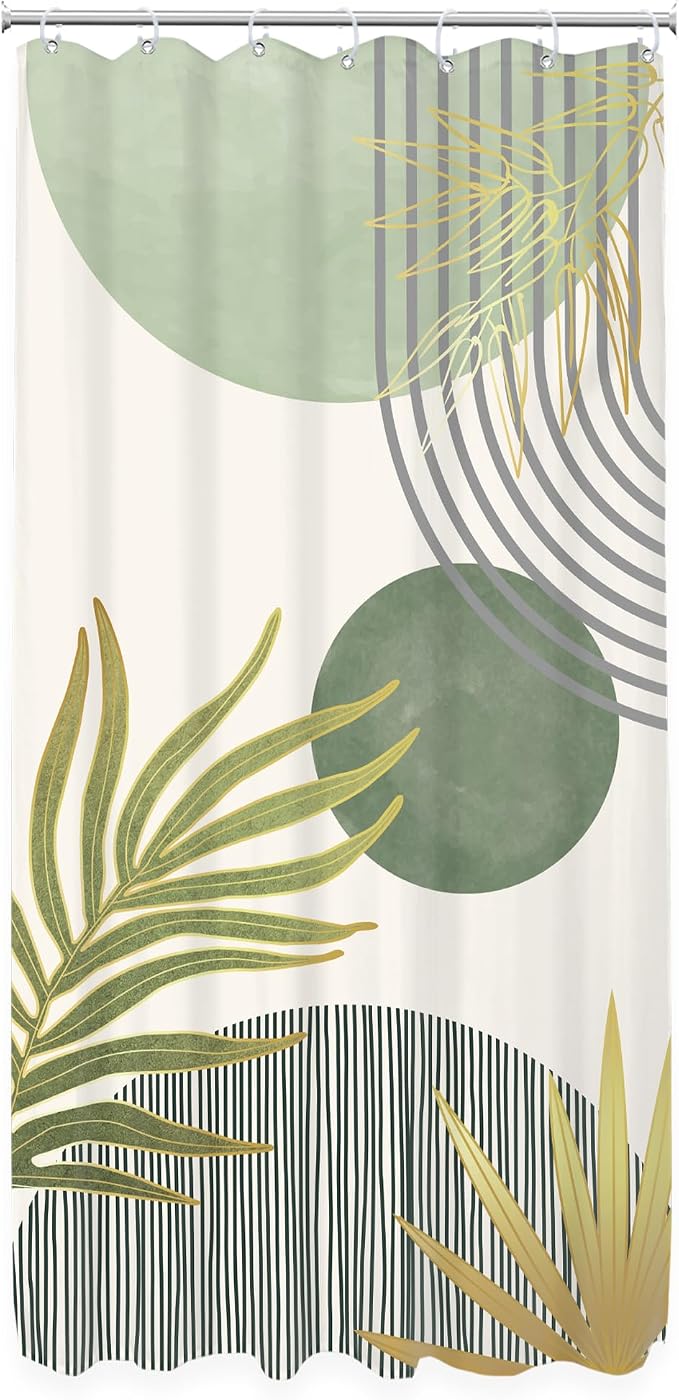 KOMLLEX Mid Century Mint Green Boho Shower Curtain for Bathroom Decor 36Wx72H Inches Small Stall Rv Half Modern Abstract Minimalist Geometric Arch Fabric Waterproof Polyester 7 Pack Hooks Pack Hooks