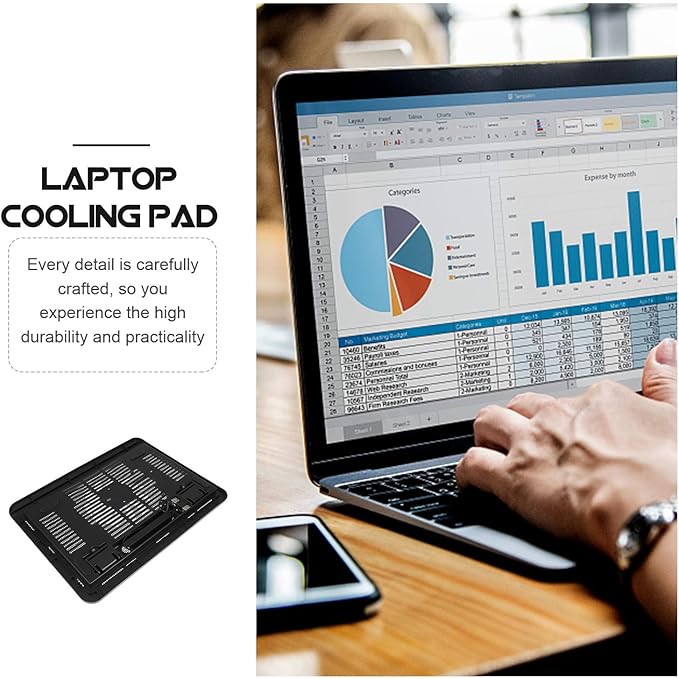 HOMSFOU Silent Laptop Cooling Fan Pad with Anti-Slip Plastic Bracket, Notebook Cooler Stand for Desk Use, Black Laptop Riser Holder Compatible with Tablets and Computers