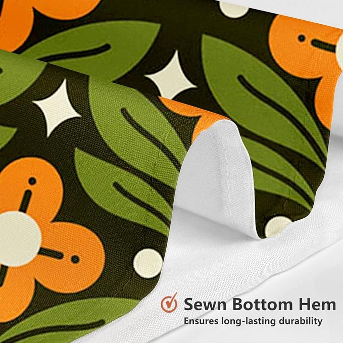 MEHOFOND Orange Floral Green Shower Curtain Vintage Mid Century Modern Abstract Geometric Bathroom Curtain Boho Retro Classic 1950S 1960S Home Bathtub Decor Fabric Waterproof Bath Curtain 72x72 Inch
