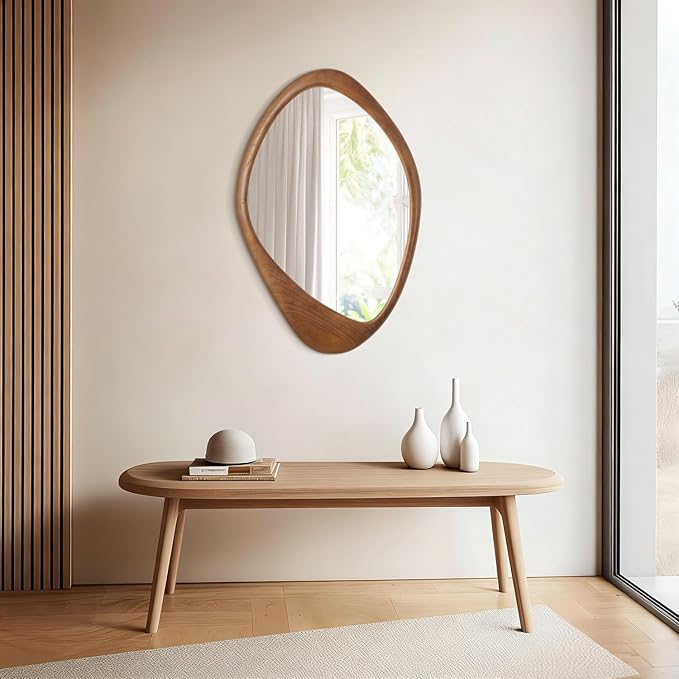 AAZZKANG Asymmetrical Wall Mirror Large 24"x16" Retro Irregular Vanity Mirrors Decorative for Bathroom Bedroom Living Room Hallway Brown