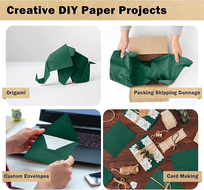 RUSPEPA Dark Green Kraft Wrapping Paper Roll, 17.5"x 393"(32.8'), Recyclable Green Art Gift Wrap Paper for Christmas Gift Wrapping, Table Covering, Art & Craft Supplies, Bouquet Flower, 80GSM