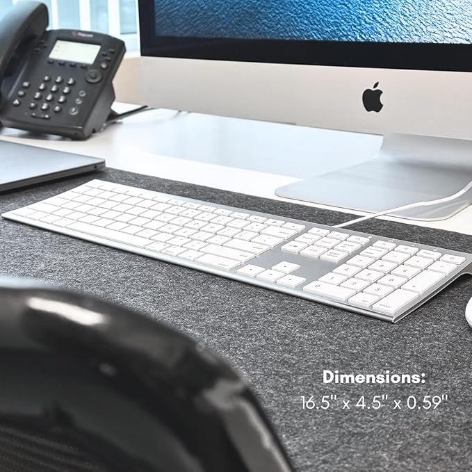 Macally Wired Keyboard for Mac (Upgraded Dual USB A + C Plug) - USB C Keyboard - Ultra Slim, 20 Shortcuts, 110 Scissor Keys - Compatible with Apple MacBook Pro/Air, Mac mini, iMac, iPad - Silver