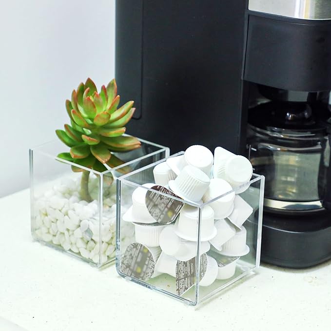 Kamehame Clear Vase 2 Pcs Acrylic Vase, 4''x4''x4'' Succulent Pots Planters, Square Cube Vases for Centerpieces, Flower Vase for Home Office Wedding Floral Decor, KA22001