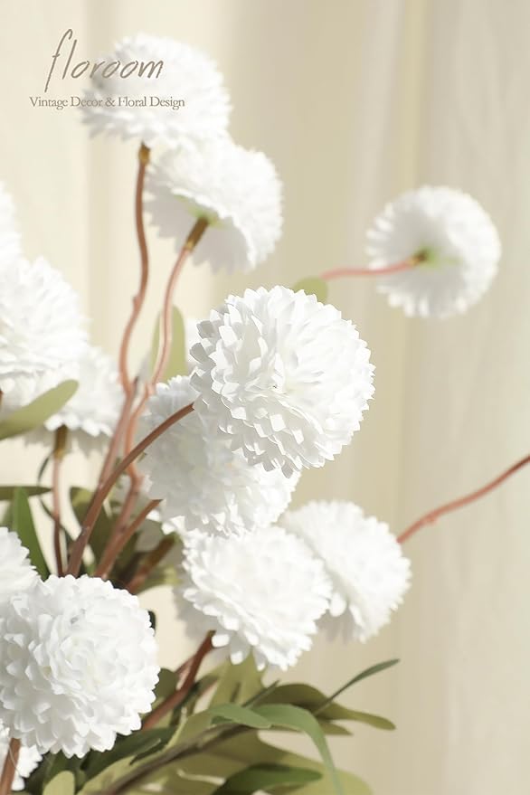 Floroom 6pcs White Faux Silk Mums Artificial Flowers, Bulk Fake Small Mini Chrysanthemums with Stems for DIY Wedding Centerpieces Floral Arrangements Vase Fillers Home Decorations