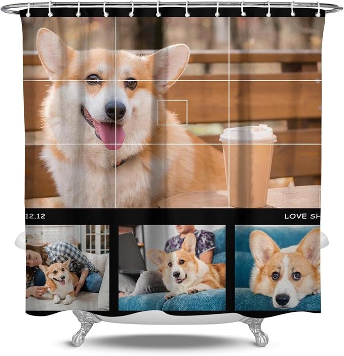 Personalized Shower Curtain Set Custom Photo Shower Curtains Modern Minimalist Home Bathroom Curtain Decor with 12 Hooks 84 Inch Wide * 72 Inch High