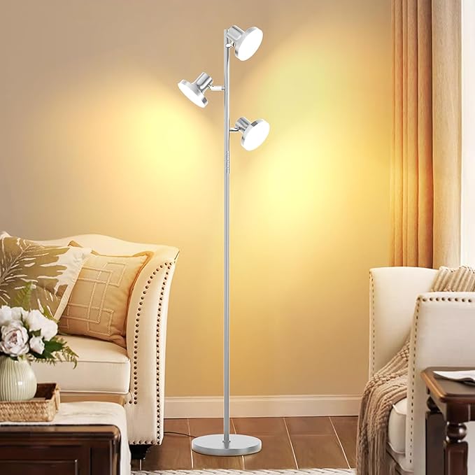 SIBRILLE 36W LED Tree Floor Lamp, Modern Dimmable Standing Lamp with Remote & Touch Control, 4 Color Temperatures, 3 Rotatable LED Light Floor Lamps for Living Room, Bedroom, Office