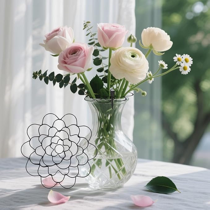 Flower Arrangement Holder Set 3Pcs - Stainless Steel Floral Grid Organizer - Wire Frog Insert for Vases Bouquets DIY Home Decor (Black)