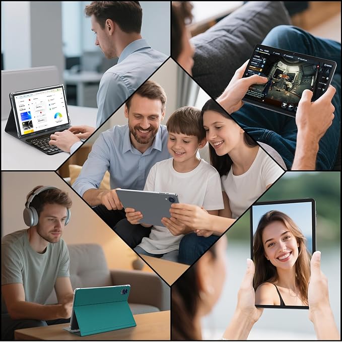 2026 Android 15 Tablet with Keyboard, 26GB RAM, 256GB ROM(2TB Expand), 10 inch tablet with Octa-core, Gemini AI, 8000mAh, 2.4G/5G WiFi, BT 5.0, 5MP+13MP, Tablets with Case, Mouse, Stylus (Green Case)