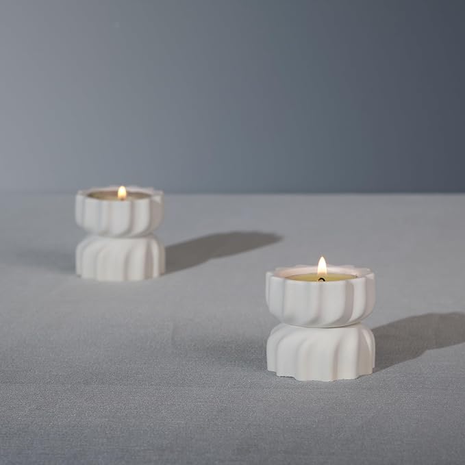 Spiral Grain Tealight Candle Holder Set of 2; Cement Tea Light Votive Candle Holder with a Twist; Decorative Small Cement Tea Light Holder for Coffee or Dining Table Decor; 2 x 2.1 Inches