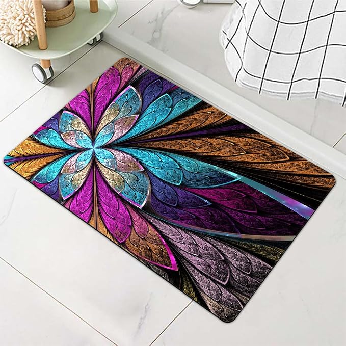 Diatomaceous Earth Bath Mat,Colorful Fractal Glass Flowers Non-Slip Volume Super Absorbent Fast Drying for Bathroom Kitchen Door mat,Eco-Friendly Easy to Clean 20×31Inch (50 * 80cm)